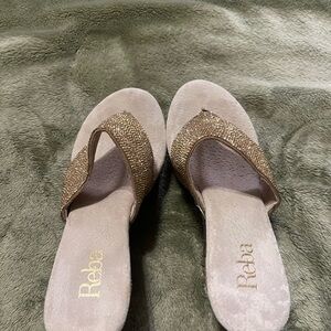 Reba Gold Sparkle Wedge Sandals